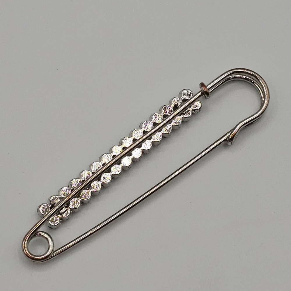 Vintage Rhinestone 3" Safety Pin Brooch Scarf Shawl Sweater Clip Sparkle Glam - Picture 4 of 14